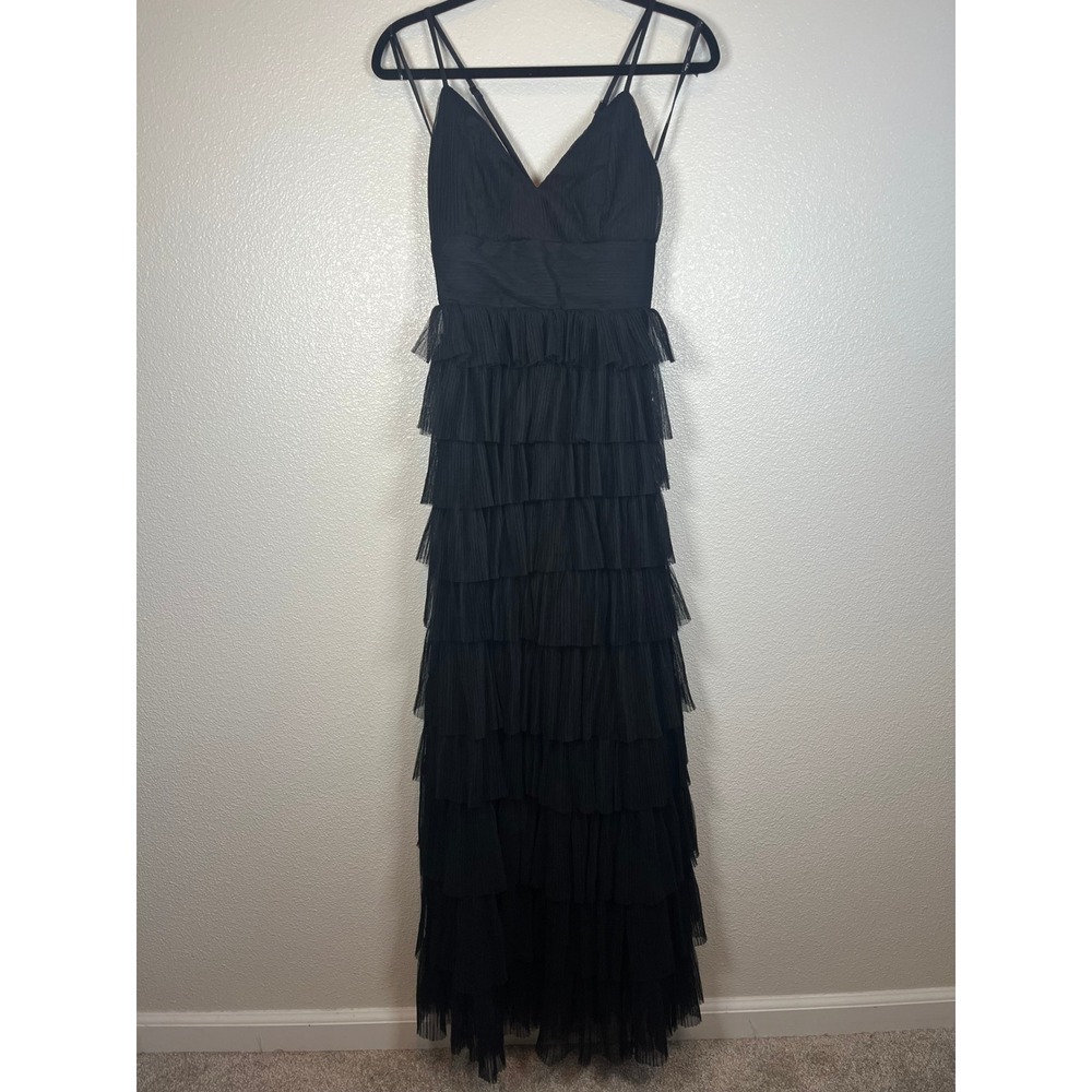 NWT Lulus Radiant Event Black Mesh Tiered Pleated Backless Maxi Dress Medium - Picture 5 of 8